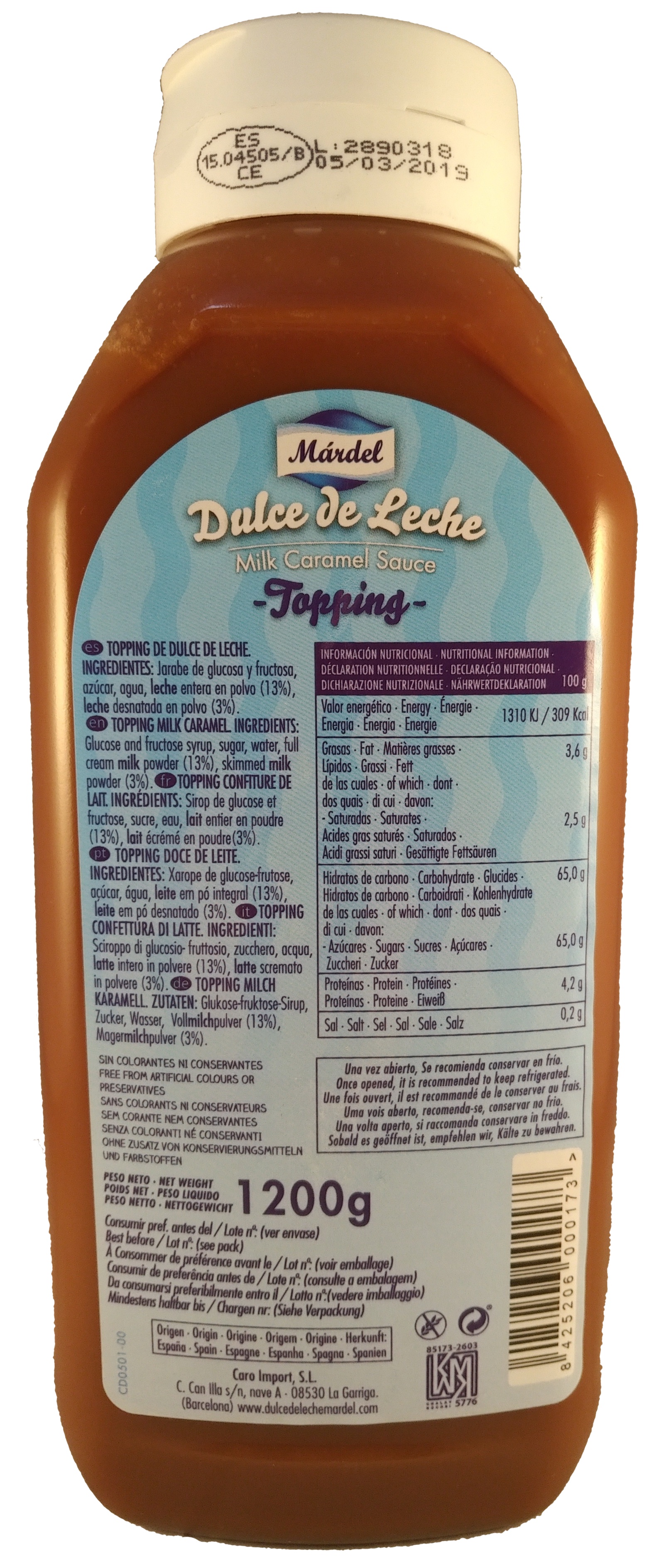 Dulce de Leche - Topping  MARDEL 1,2 Kg