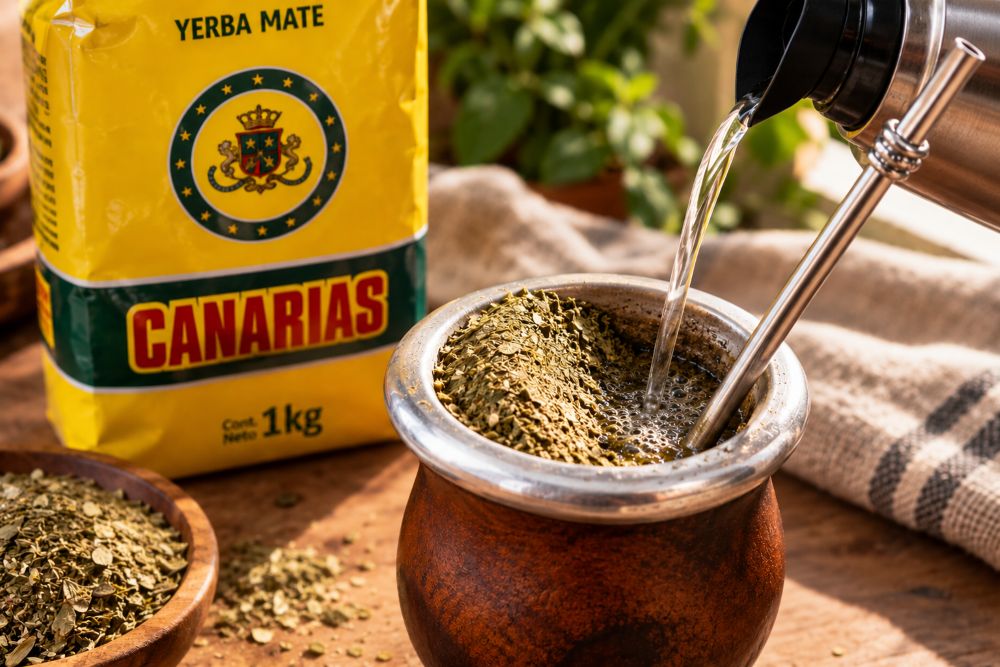 Traditionelle Mate-Zubereitung im warmen Licht