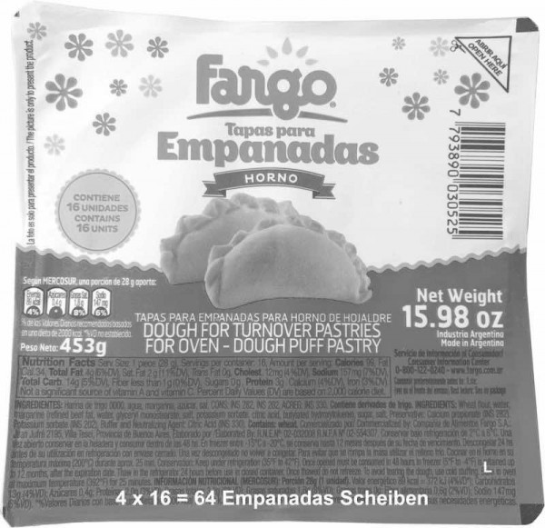 Empanadas Teig FARGO - Backofen - 4x16 (64 Scheiben) *DAUERHAFT NICHT LIEFERBAR*