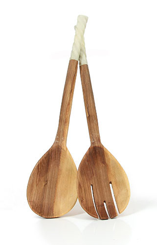 Salatbesteck SPIRAL BONE aus Olivenholz